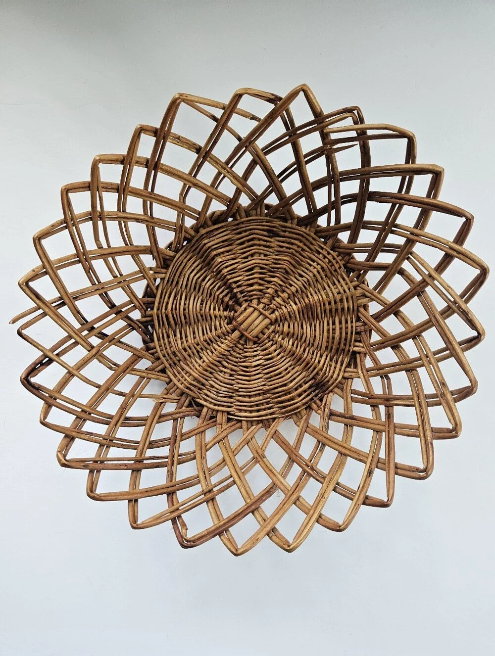Vintage Boho Rattan Basket Serving Tray Rattan Wicker wall decor Yugoslavia MCM